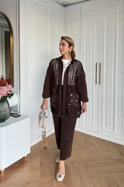 Nilüfer Pantolonlu Takım Acı Kahve