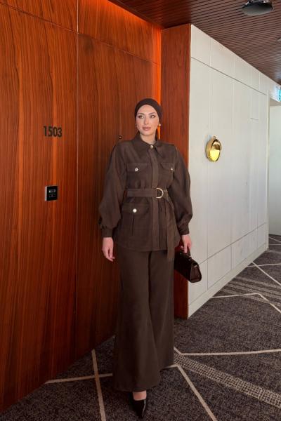 Emine Pantolonlu Takım Acı Kahve