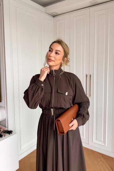 Dilber Trenç Elbise Acı Kahve