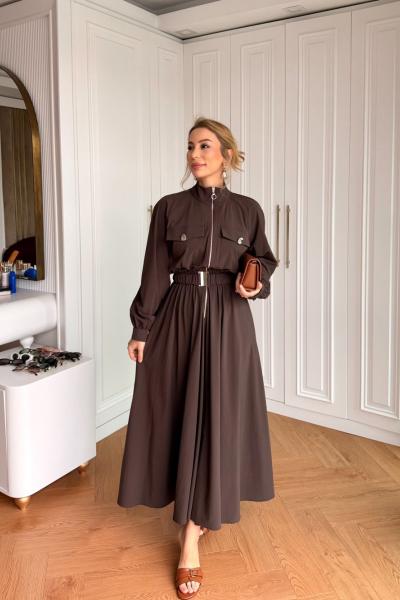 Dilber Trenç Elbise Acı Kahve