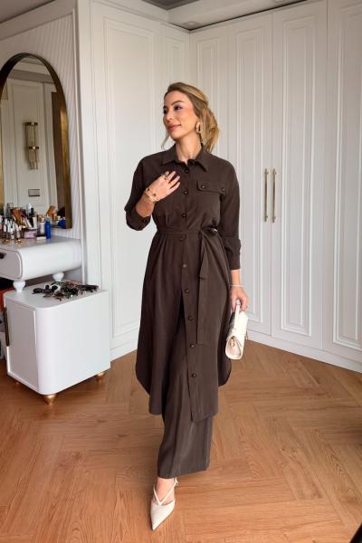 Dicle Pantolon Takım Kahverengi