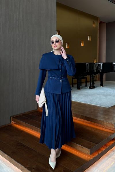 Ayza Etekli Takım Saks Mavisi