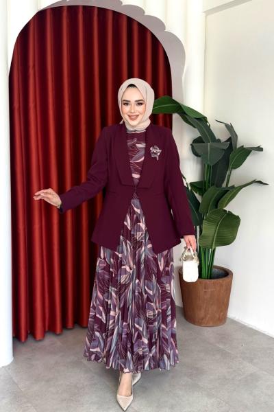 Müberra Elbise Takım Bordo