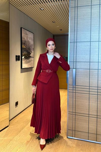 Yelda Elbise Bordo
