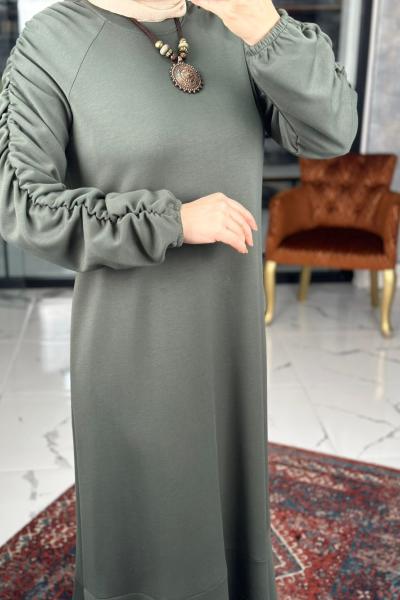 Kuvars Reglan Kol Elbise-Haki