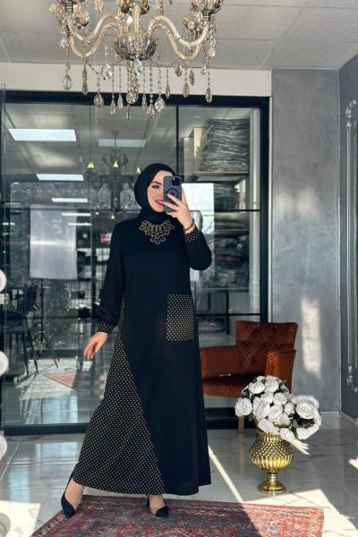 Mehtap Elbise Puantiyeli siyah