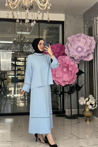 Çağlı Etek Takım Bebe Mavisi