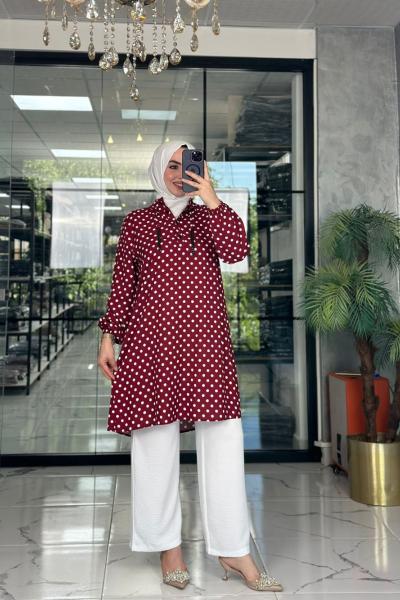 Tülay Puantiyeli Takım-Bordo