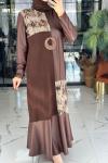 Deri Kombin Elbise Kahverengi