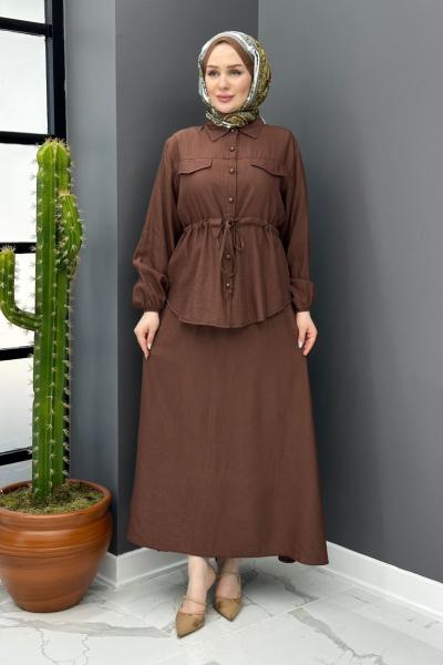 İnci Etekli Takım - Kahve