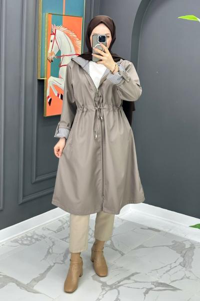 Çizgi Detaylı Trench - Vizon