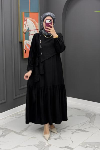 Gülseli elbise - Siyah