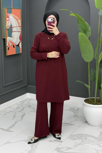 Derin pantolonlu takım - bordo