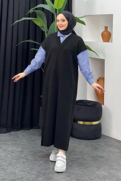 Gömlek Detaylı Triko Elbise