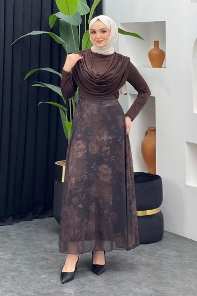 Gül Detaylı Şifon Etek