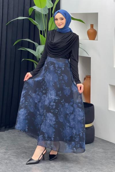 Gül Detaylı Şifon Etek