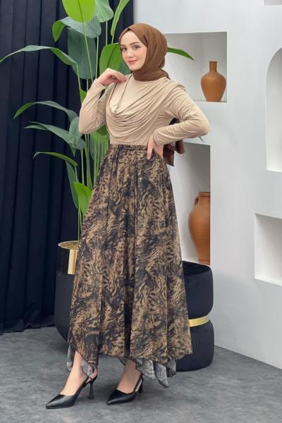 Leopar Desenli Şifon Etek