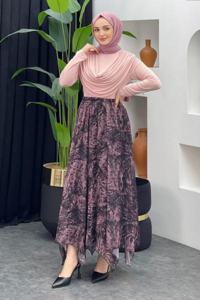 Leopar Desenli Şifon Etek