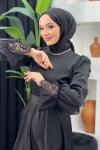 Feride Dantelli Saten Elbise