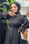 Feride Dantelli Saten Elbise