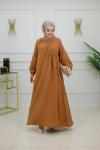 BANU MÜSLİN BÜZGÜLÜ ELBİSE-KAHVERENGİ