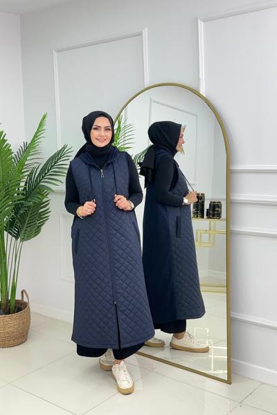 Kapitone yelek -Lacivert